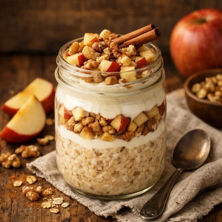 OVERNIGHT OATS DE MAÇÃ, CANELA E NOZES