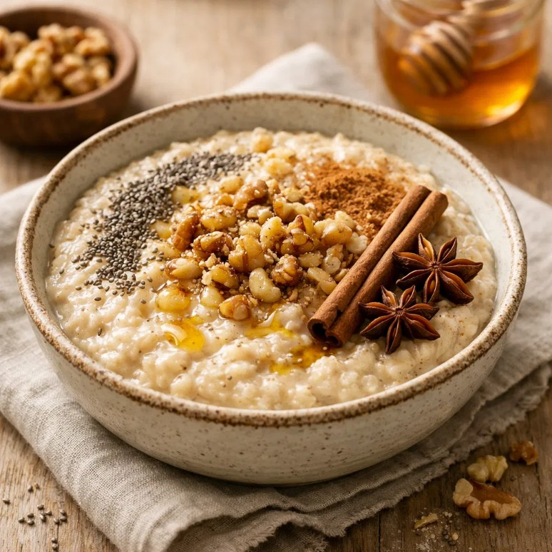MINGAU DE AVEIA ESTRATÉGICO COM ESPECIARIAS E CHIA