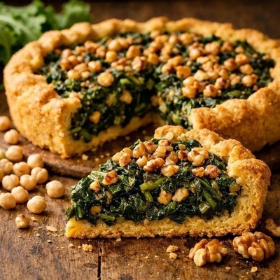 Torta de Grão-de-Bico com Escarola e Nozes