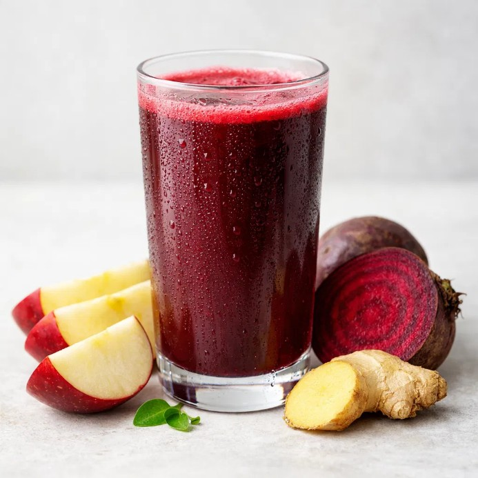 SUCO ATIVADOR DE BETERRABA COM MAÇÃ E GENGIBRE