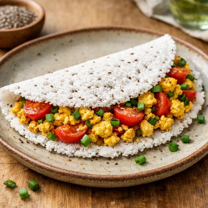 TAPIOCA FUNCIONAL COM RECHEIO DE TOFU MEXIDO