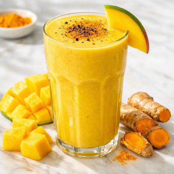 SMOOTHIE DOURADO DE MANGA COM CÚRCUMA E PIMENTA PRETA