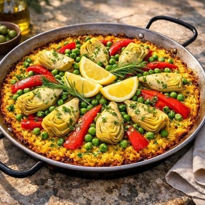 Paella Vegetariana com Açafrão e Alcachofras